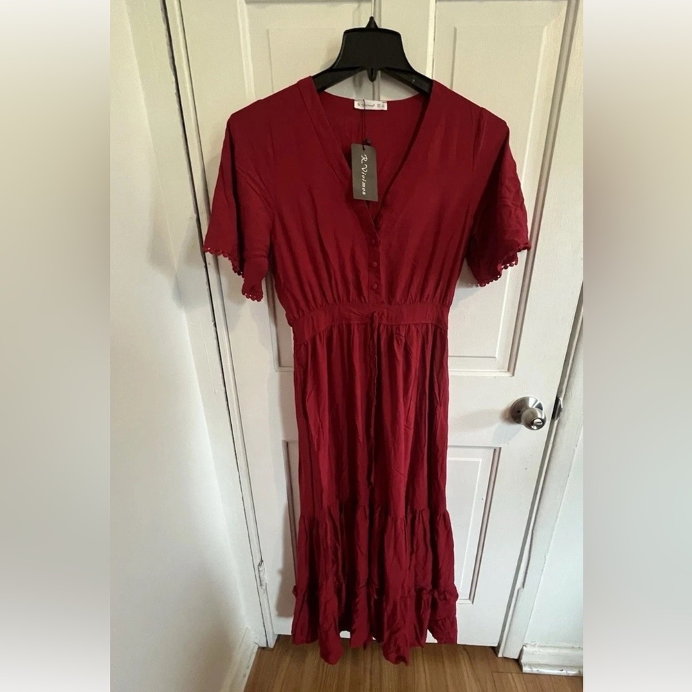 S Size R. Vivimos Dress, Women's Dress Maxi cherry red color